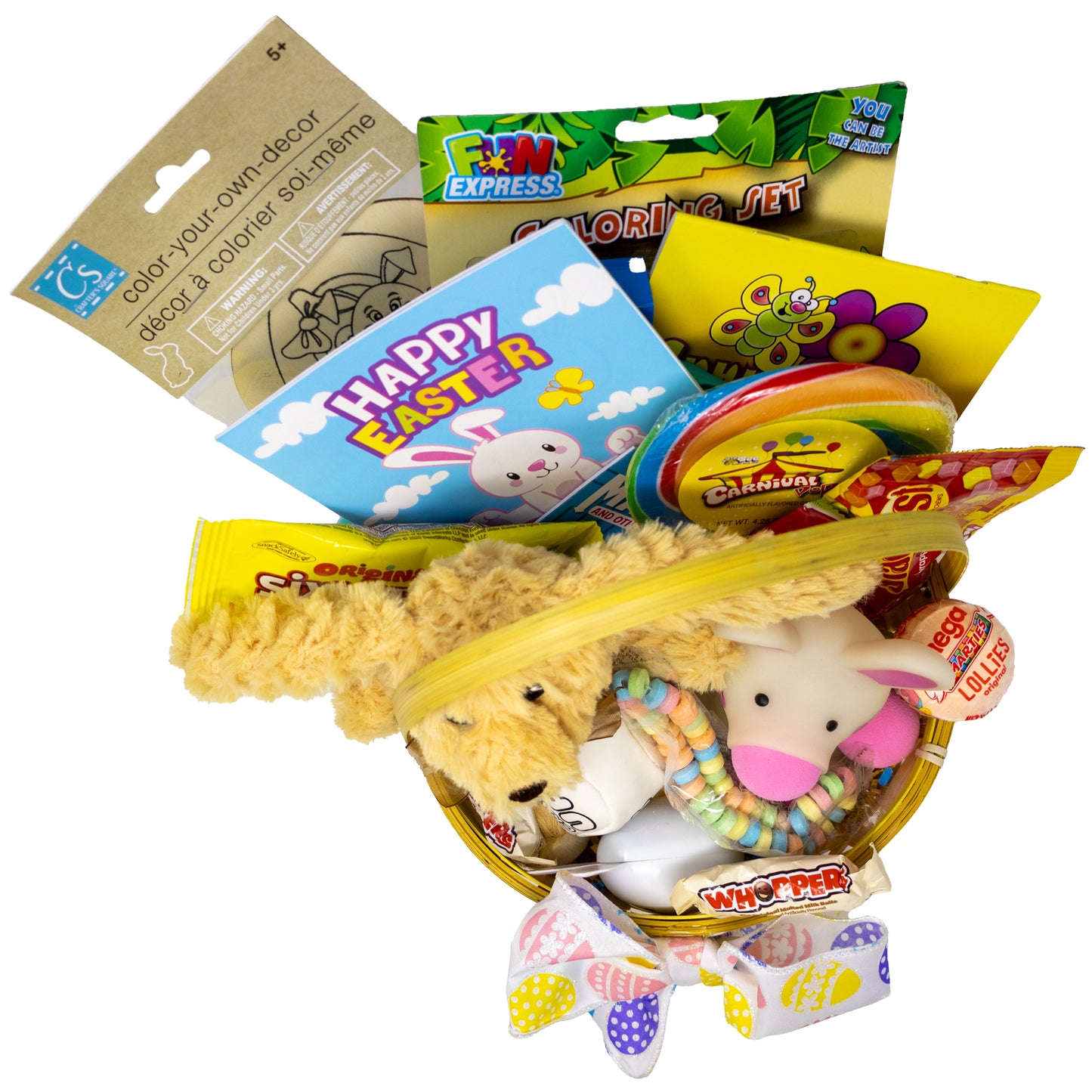 Yellow Polka Dot Prefilled Easter Basket