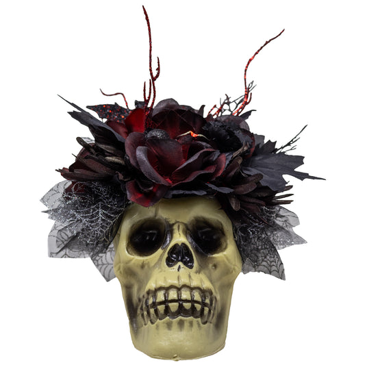 Boo-tiful Red and Black Halloween Skull Bouquet With Fairy Lights
