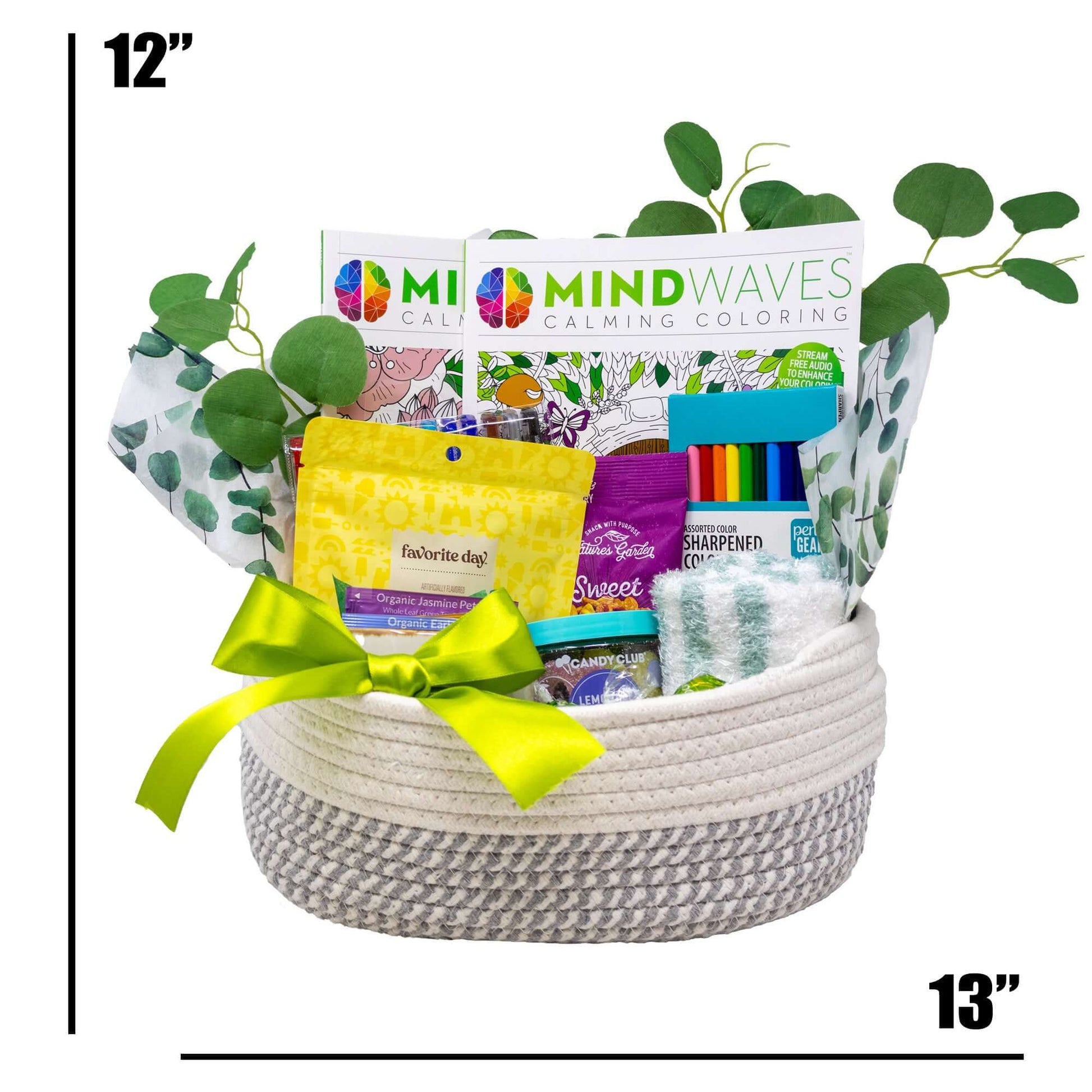 Calm Evening In Gift Basket with Coloring Books and Treats