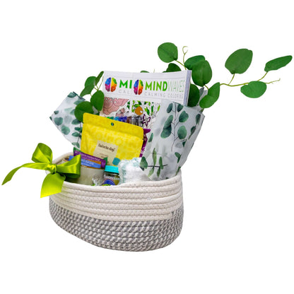 Calm Evening In Gift Basket with Coloring Books and Treats