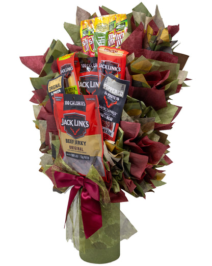 Beef Jerky Bouquet with a Unique Variety of Name Brand Meat Snacks