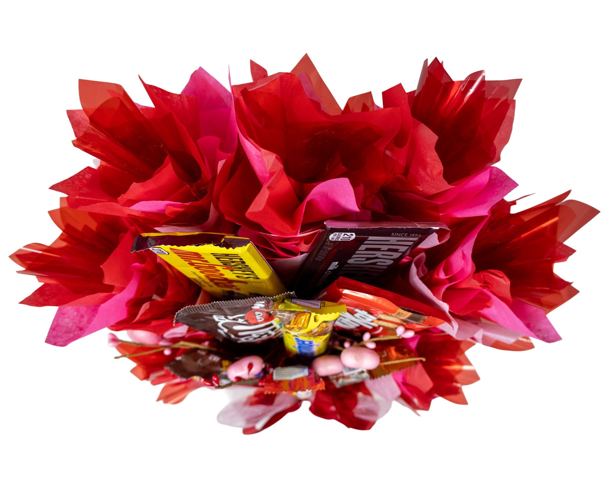 Conversation Hearts Themed Candy Bar Bouquet top view