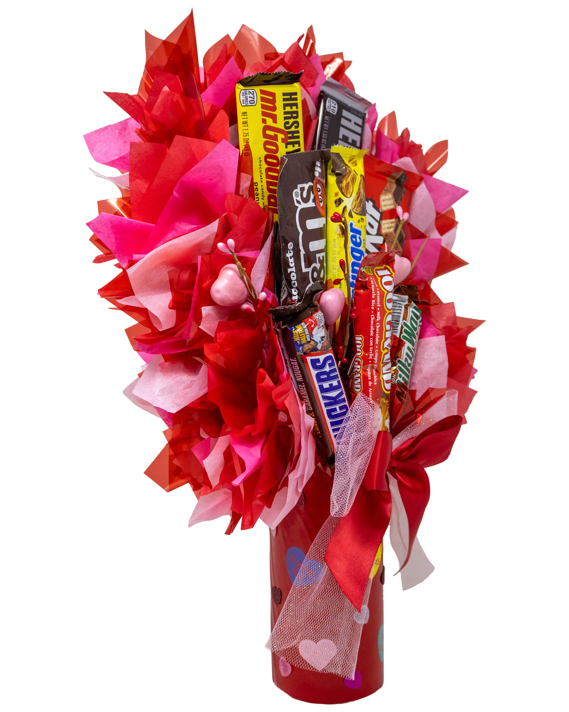 Conversation Hearts Themed Candy Bar Bouquet side view