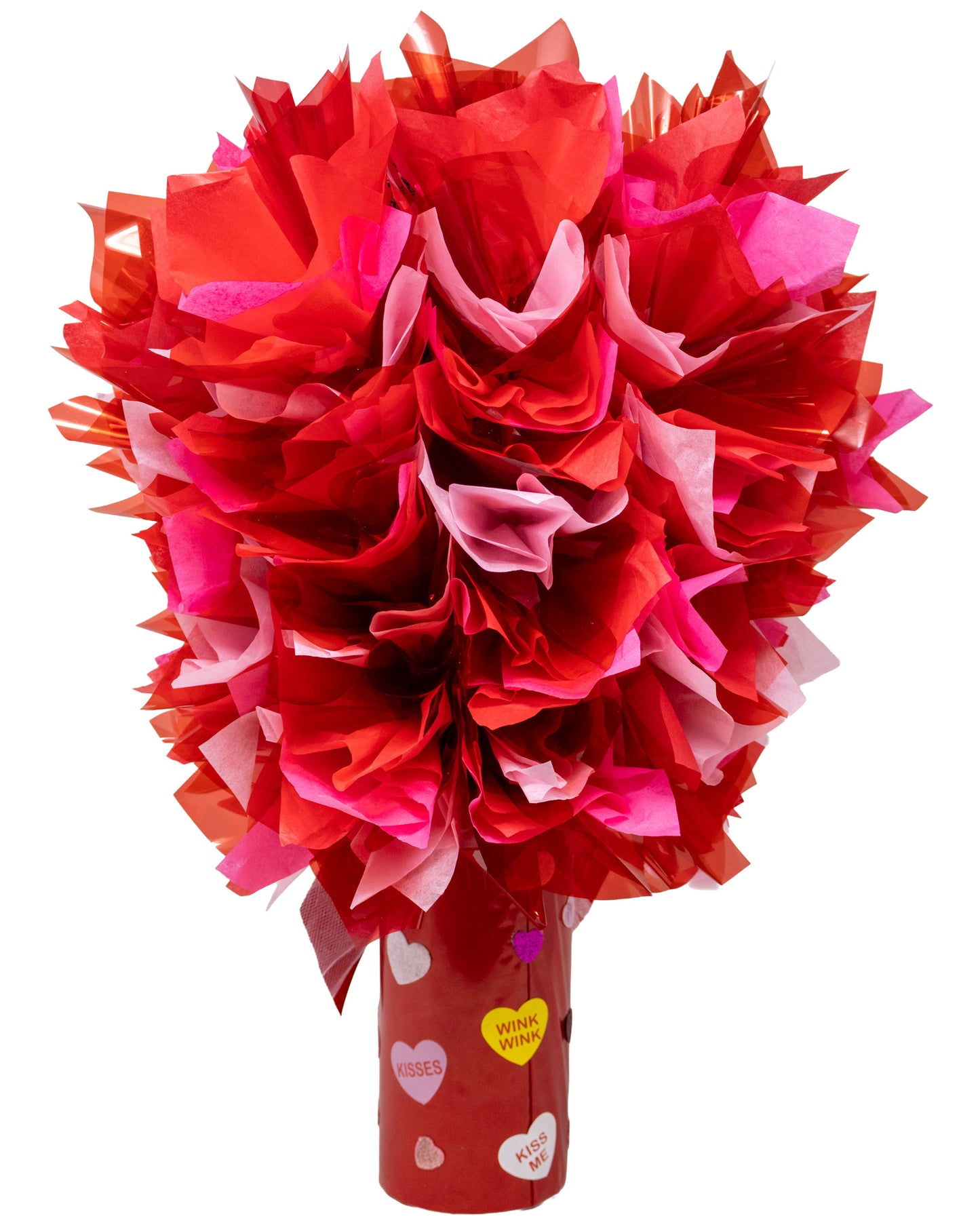 Conversation Hearts Themed Candy Bar Bouquet back view