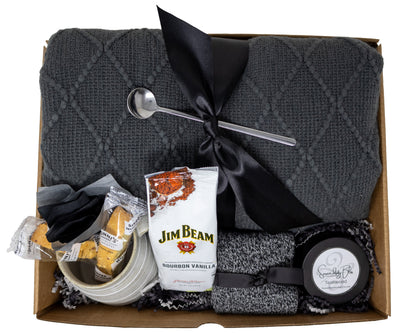 Cozy Charcoal Knitted Blanket Gift Set for Men