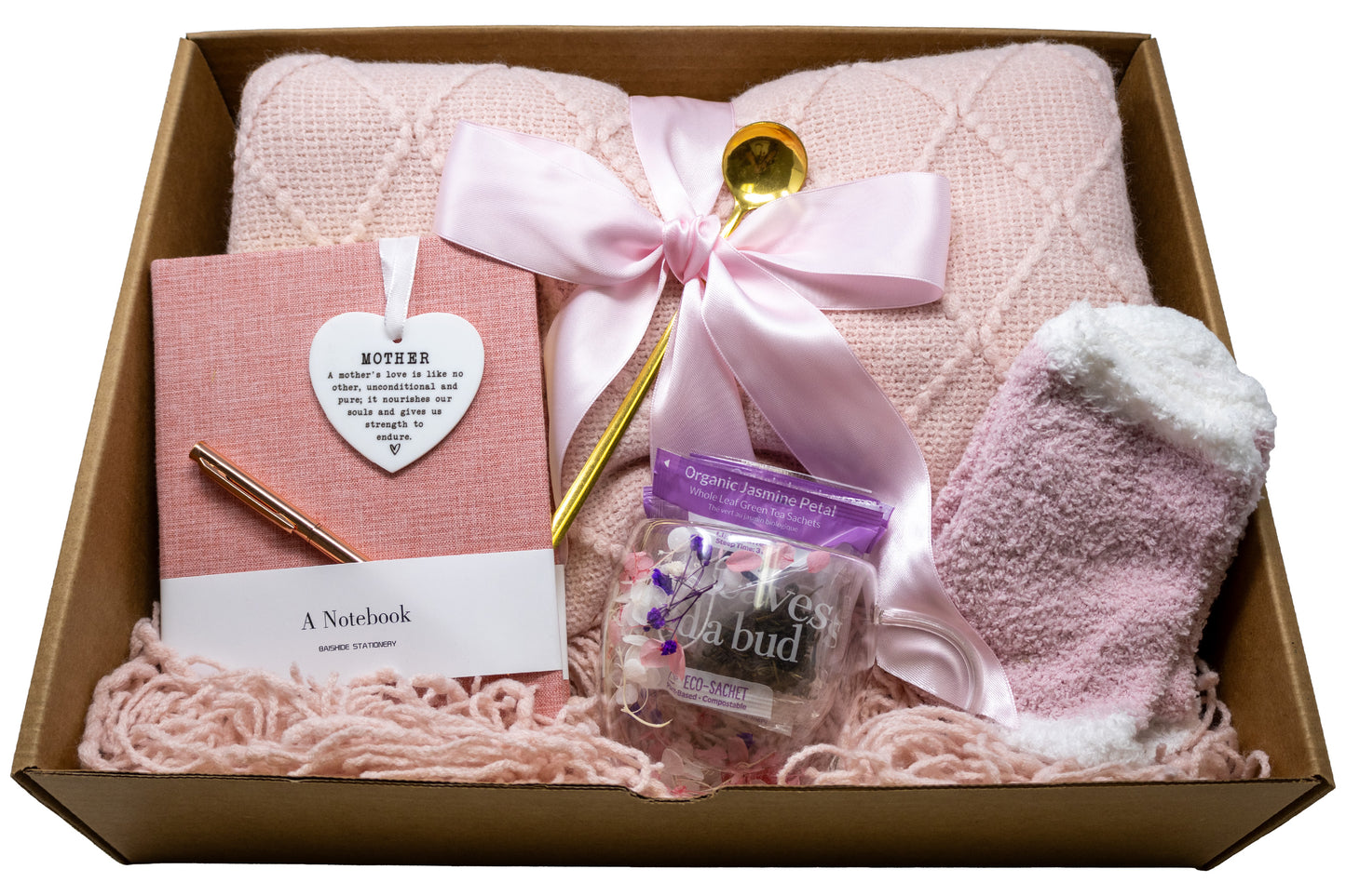 Cozy Blanket & Tea Gift Set Box with Pink Theme