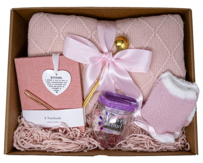 Cozy Blanket & Tea Gift Set Box with Pink Theme