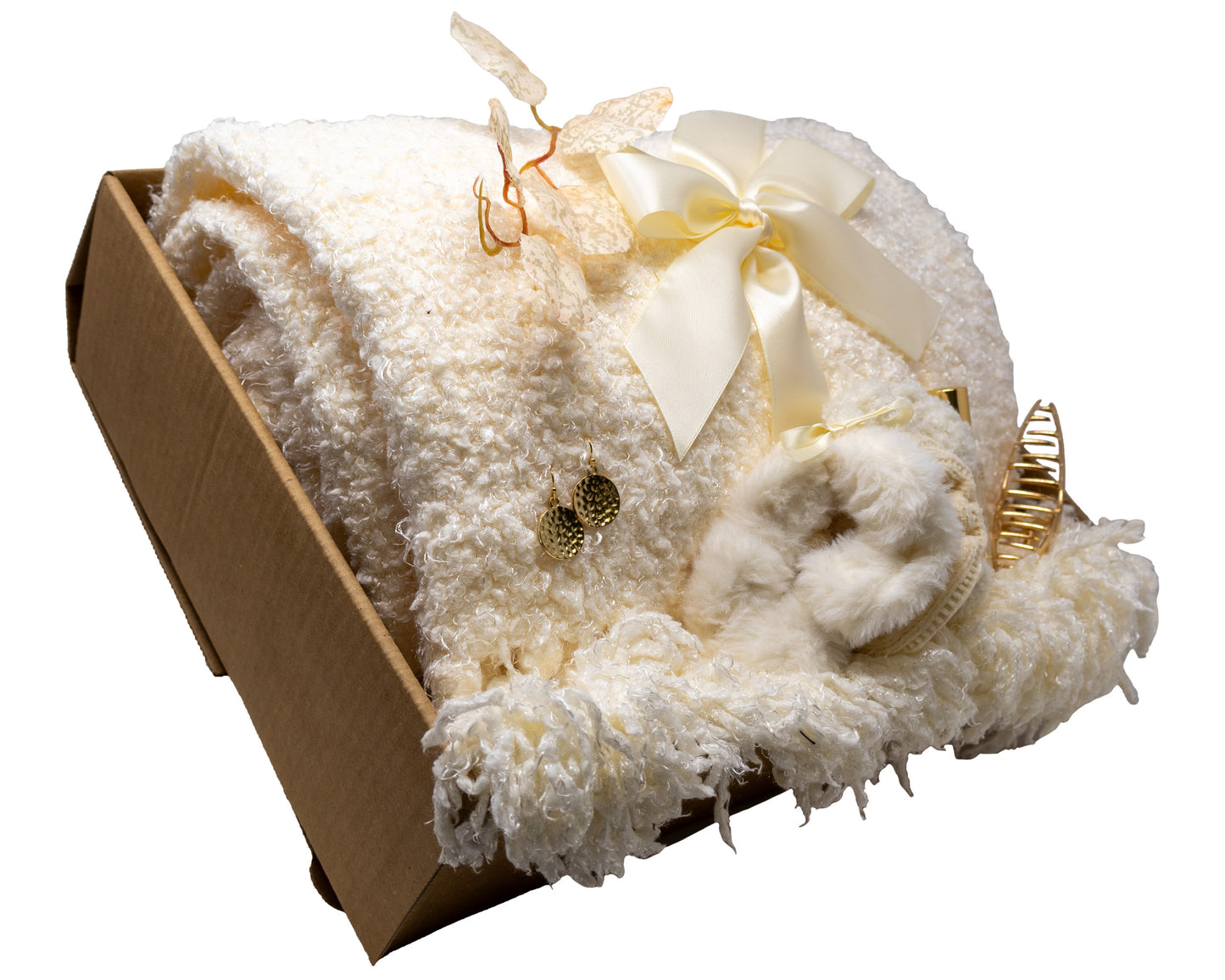 Cozy Blanket Set Gift Box with Cream Color Theme