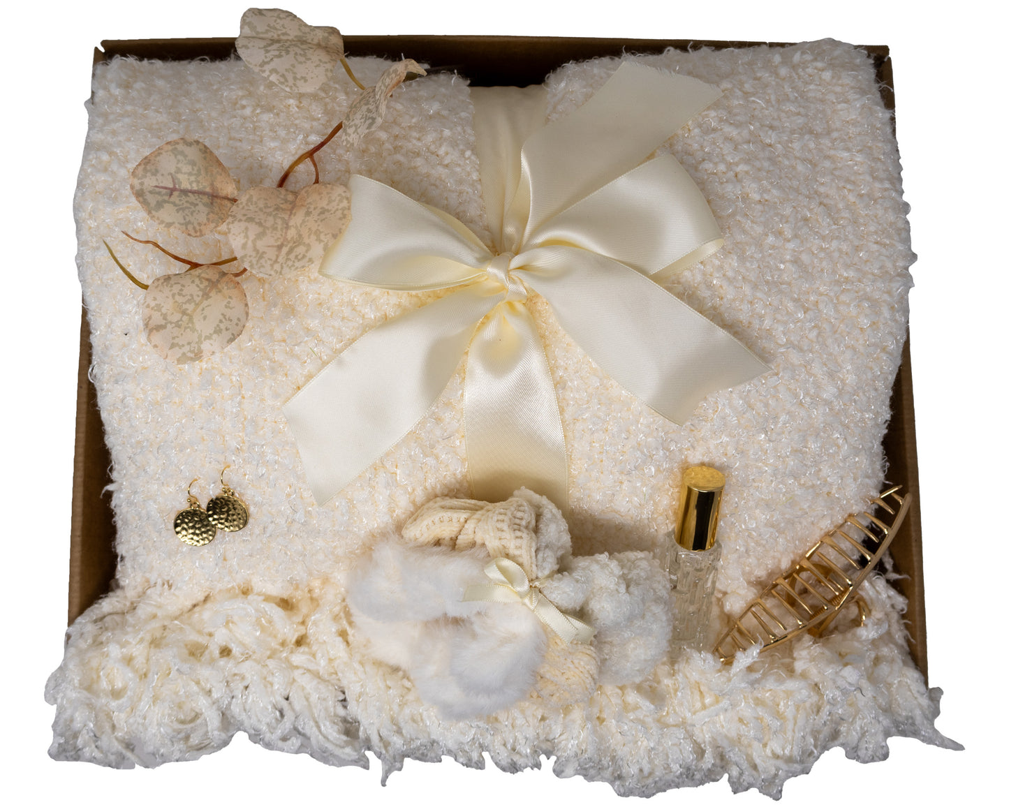 Cozy Blanket Set Gift Box with Cream Color Theme