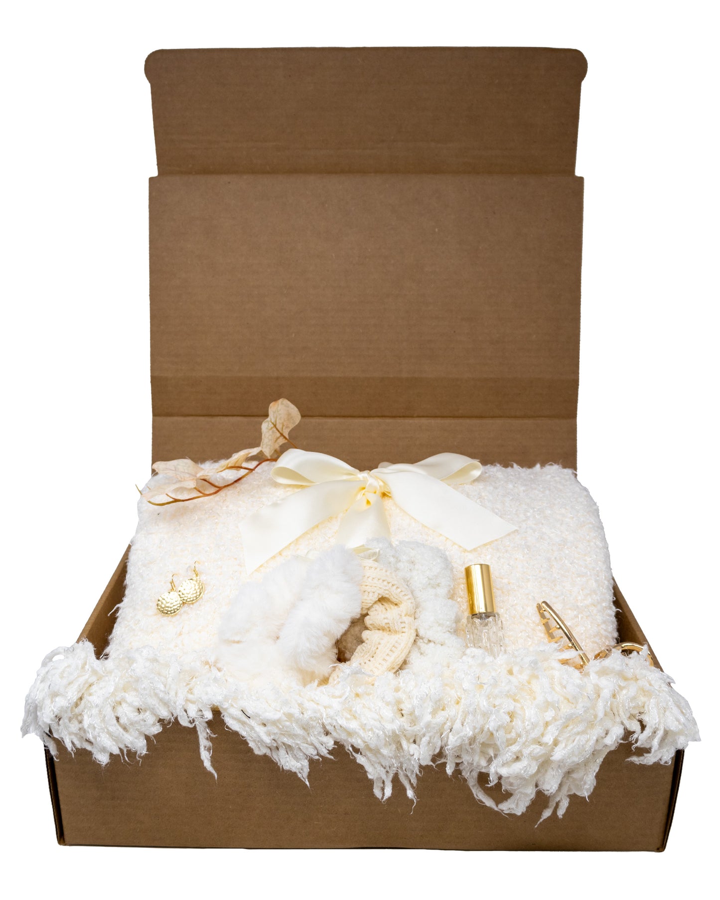 Cozy Blanket Set Gift Box with Cream Color Theme