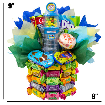 Driven to be a Winner! Unique Race Car Themed Candy Bouquet for Kids and Adults