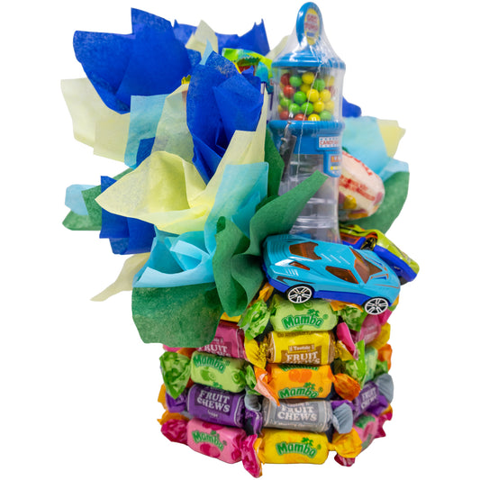 Driven to be a Winner! Unique Race Car Themed Candy Bouquet for Kids and Adults