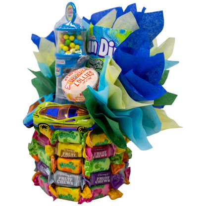 Driven to be a Winner! Unique Race Car Themed Candy Bouquet for Kids and Adults