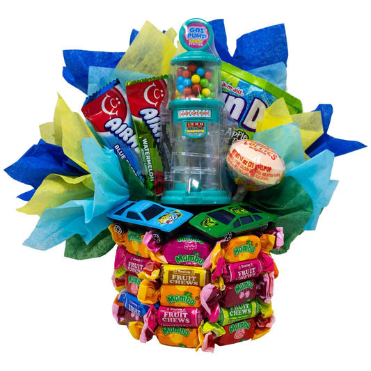 Driven to be a Winner! Unique Race Car Themed Candy Bouquet for Kids and Adults