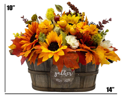 Fall Harvest Centerpiece in Wooden Basket