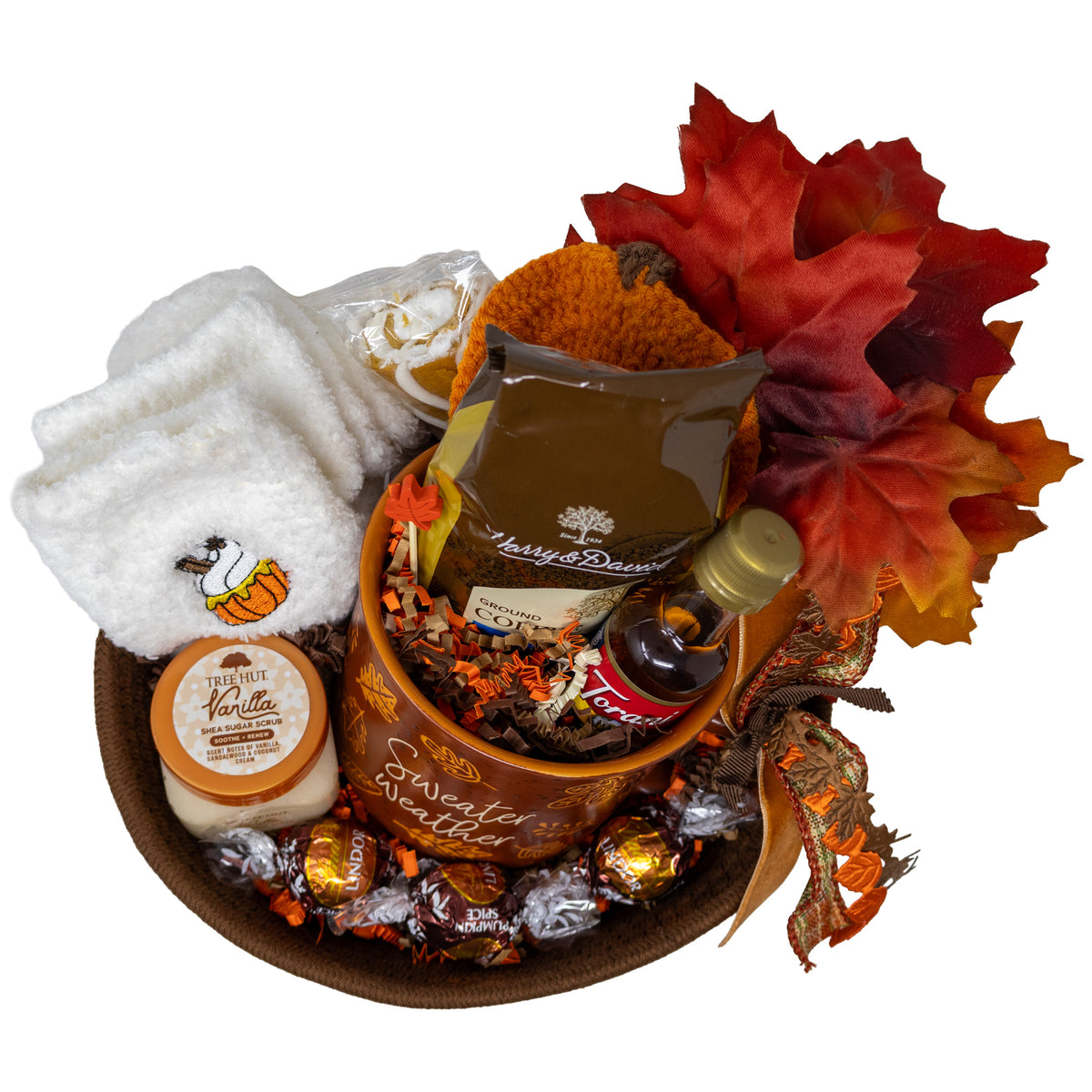 Fall Into Cozy Coffee, Warmth & Chocolate Gift Basket