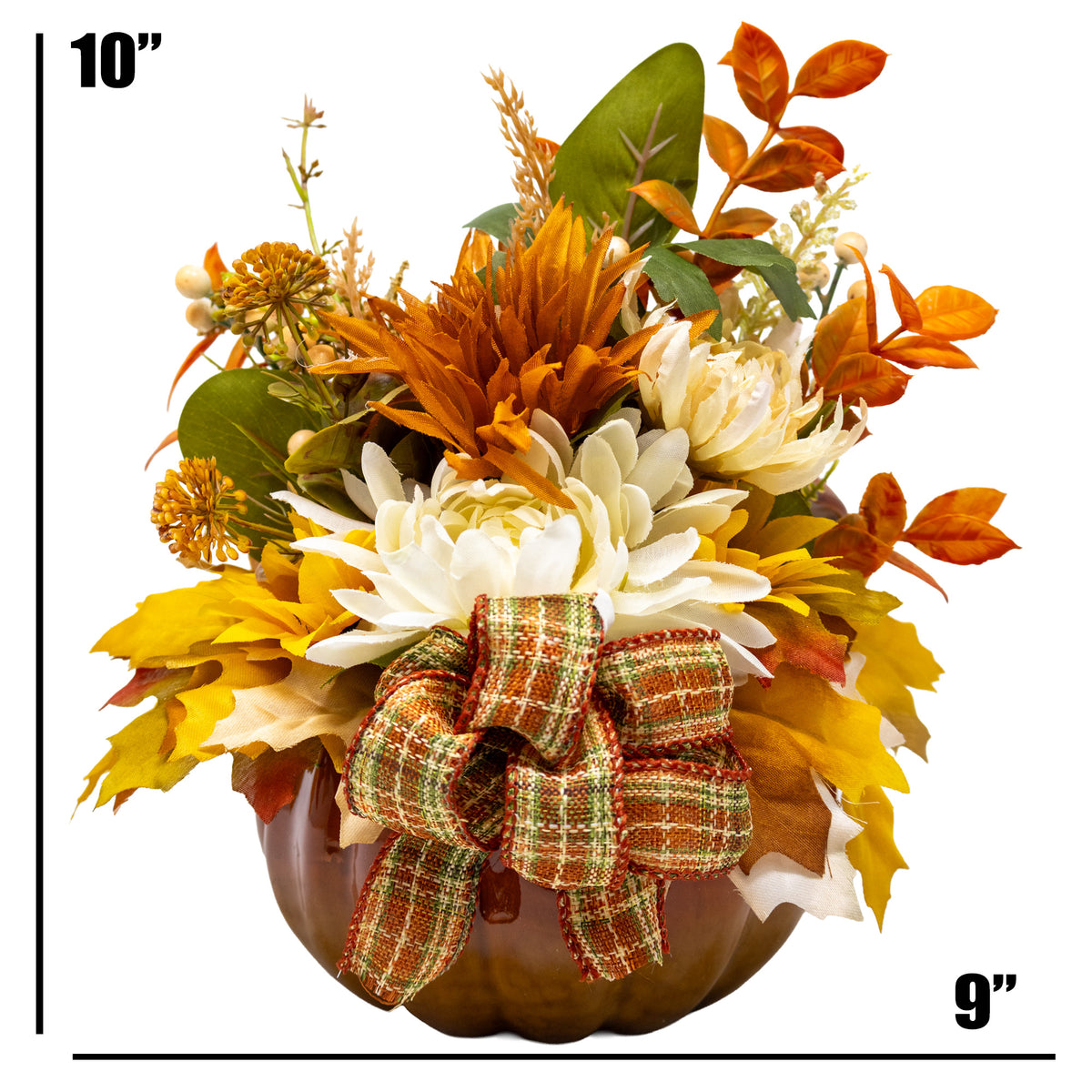 Fall Floral Arrangement In Ceramic Pumpkin Planter with Lid