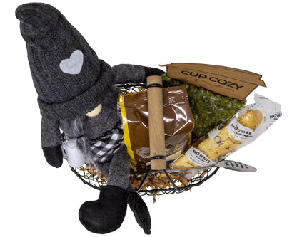 Gnome Kinda Day Coffee Lovers Gift Basket with Hand Knitted Cup Cozy
