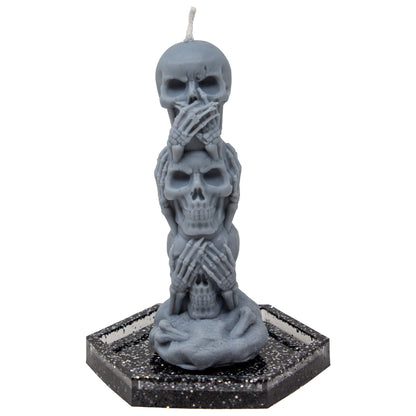 Gray Skull Pillar Halloween Candle