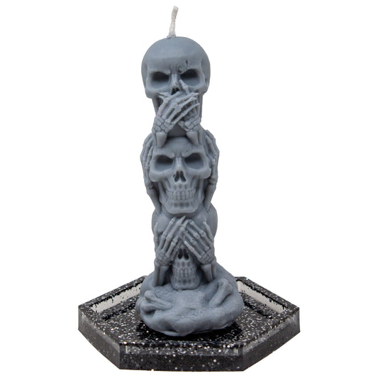 Gray Skull Pillar Halloween Candle