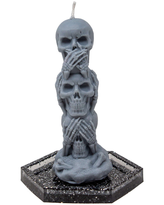 Gray Skull Pillar Halloween Candle