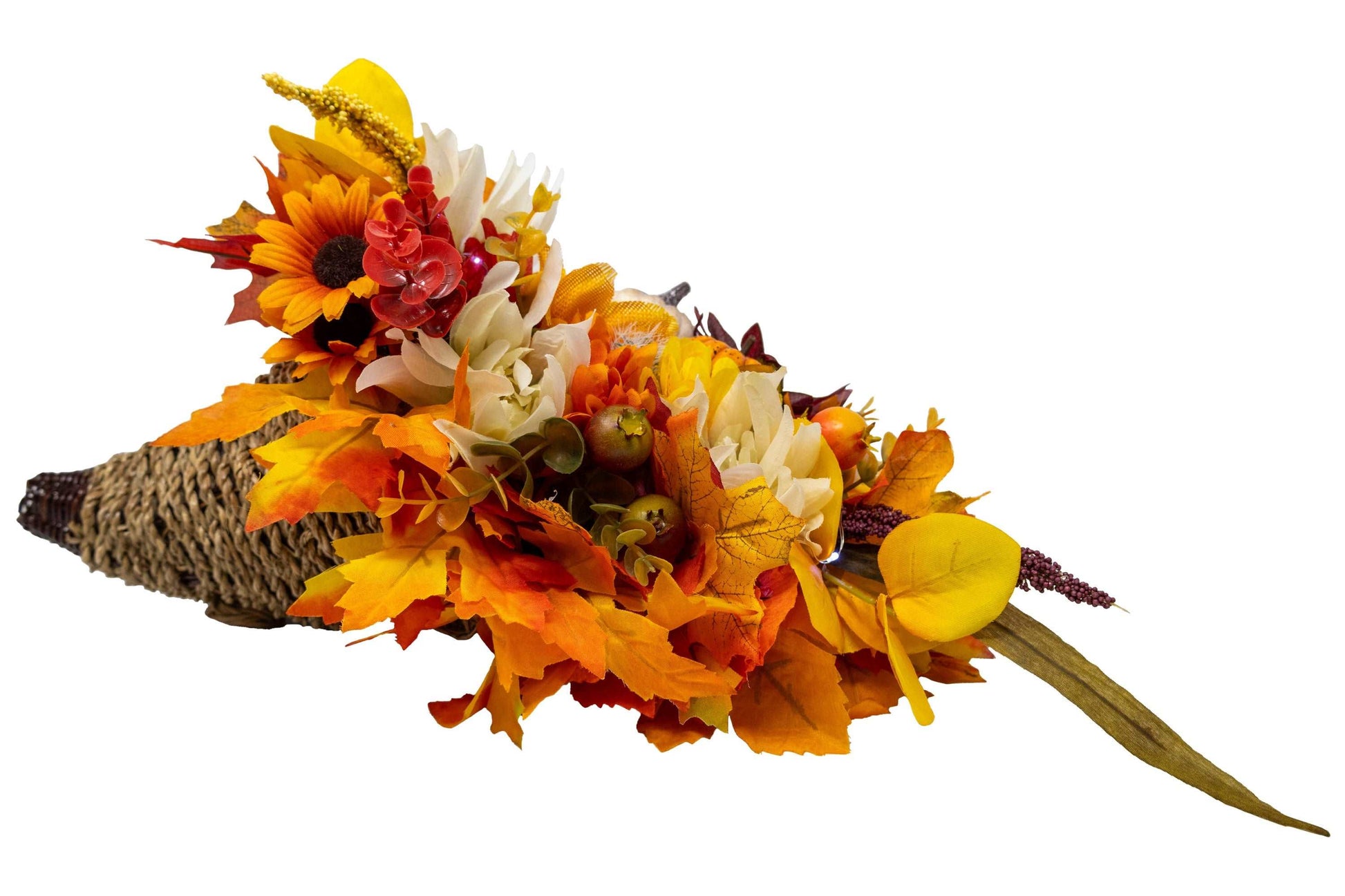 Harvest Cornucopia Centerpiece Floral Arrangement with Fairy Lights