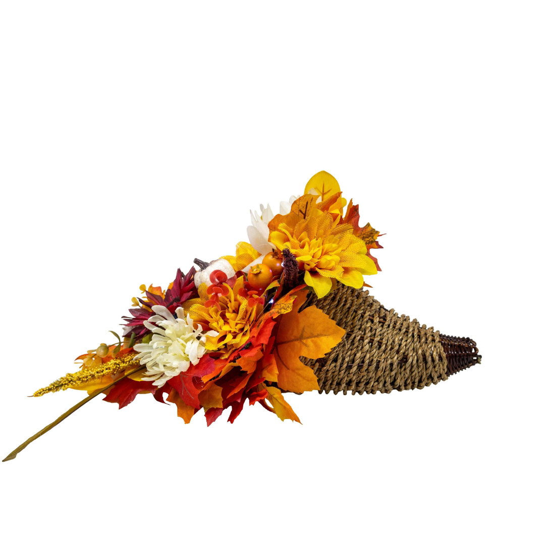 Harvest Cornucopia Centerpiece Floral Arrangement with Fairy Lights