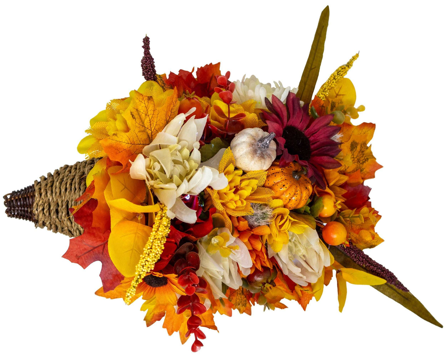 Harvest Cornucopia Centerpiece Floral Arrangement with Fairy Lights