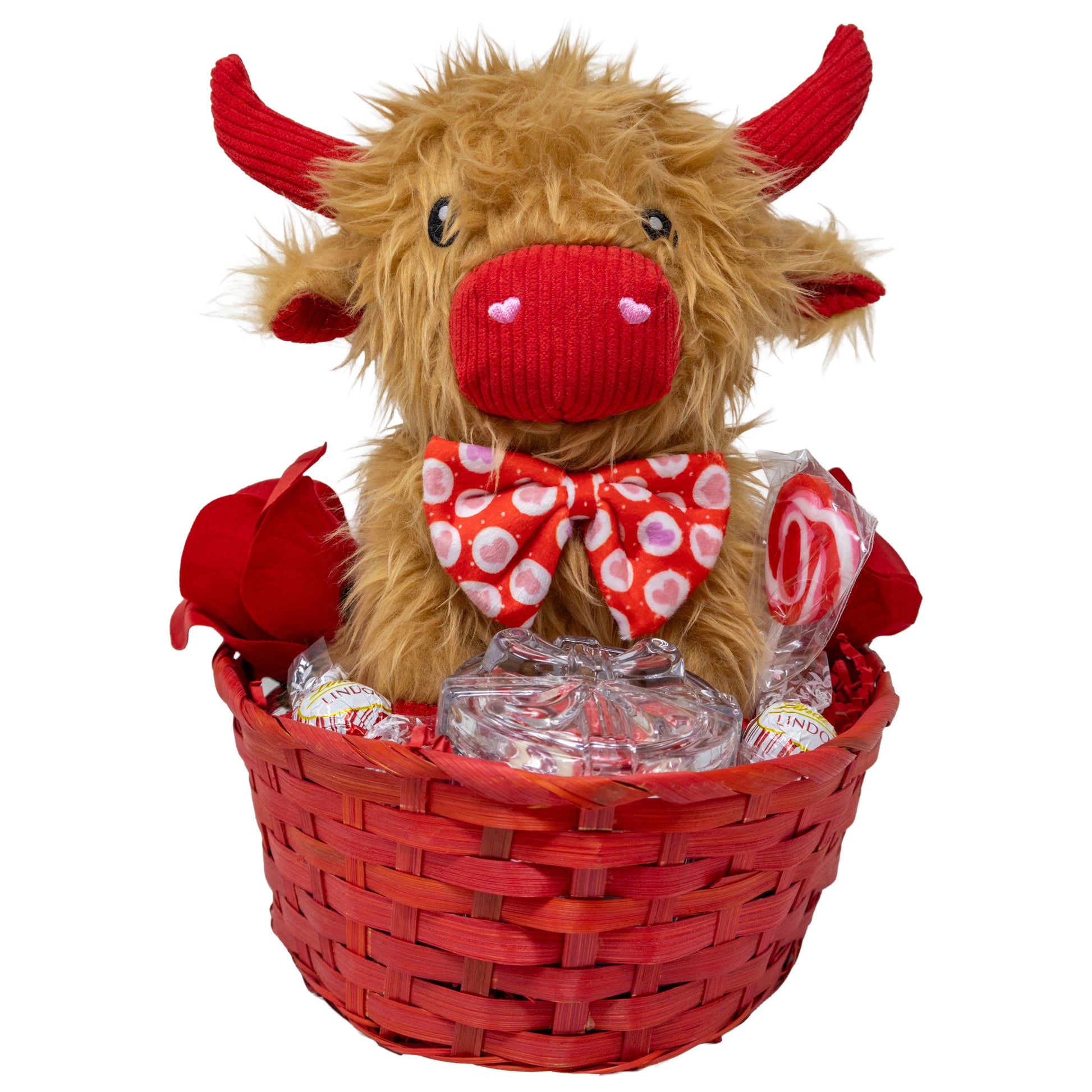 Highland Cow and Keepsake Jewelry Box Valentine Gift Basket with Chocolates