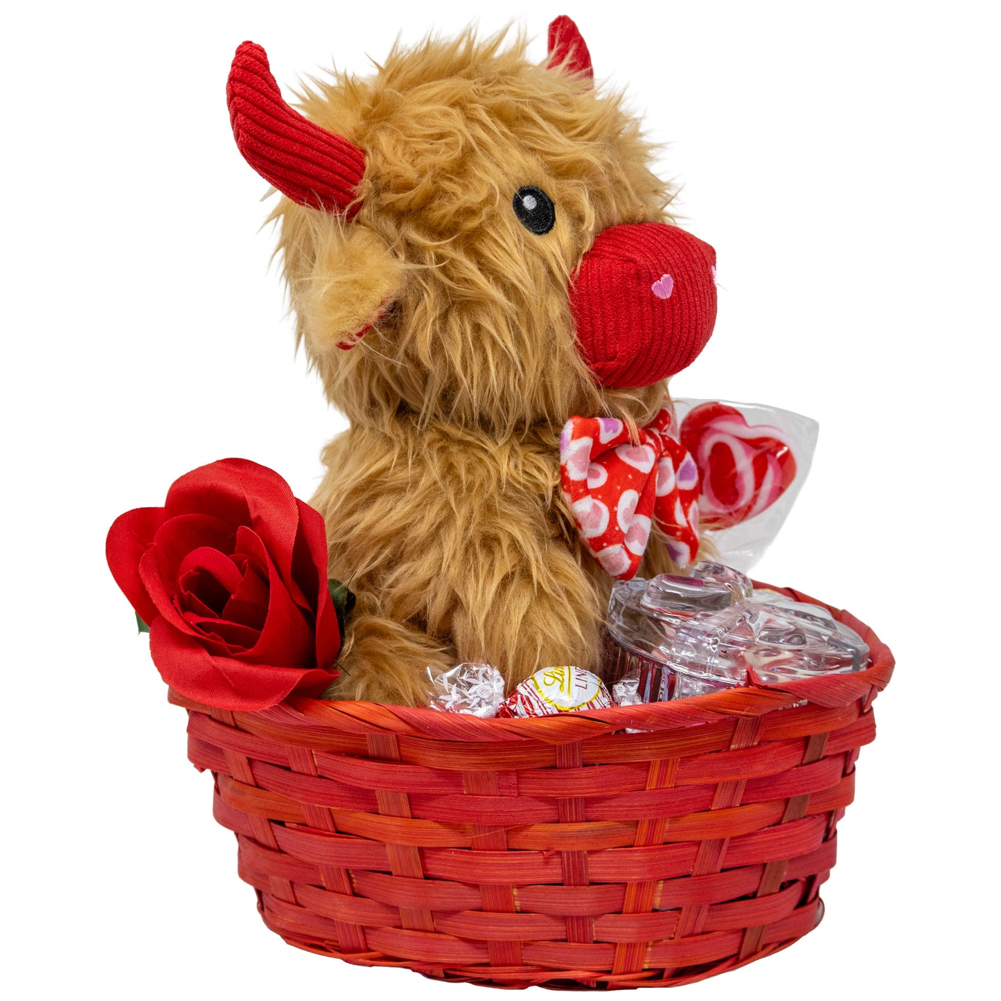 Highland Cow and Keepsake Jewelry Box Valentine Gift Basket with Chocolates