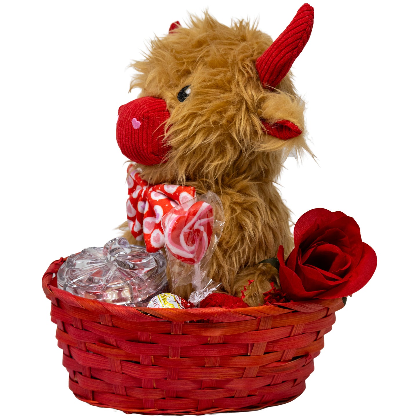 Highland Cow and Keepsake Jewelry Box Valentine Gift Basket with Chocolates