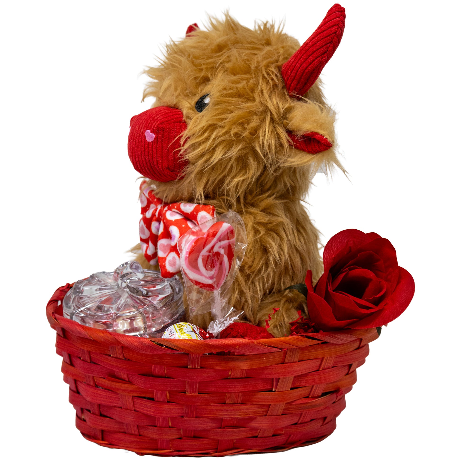Highland Cow and Keepsake Jewelry Box Valentine Gift Basket with Chocolates