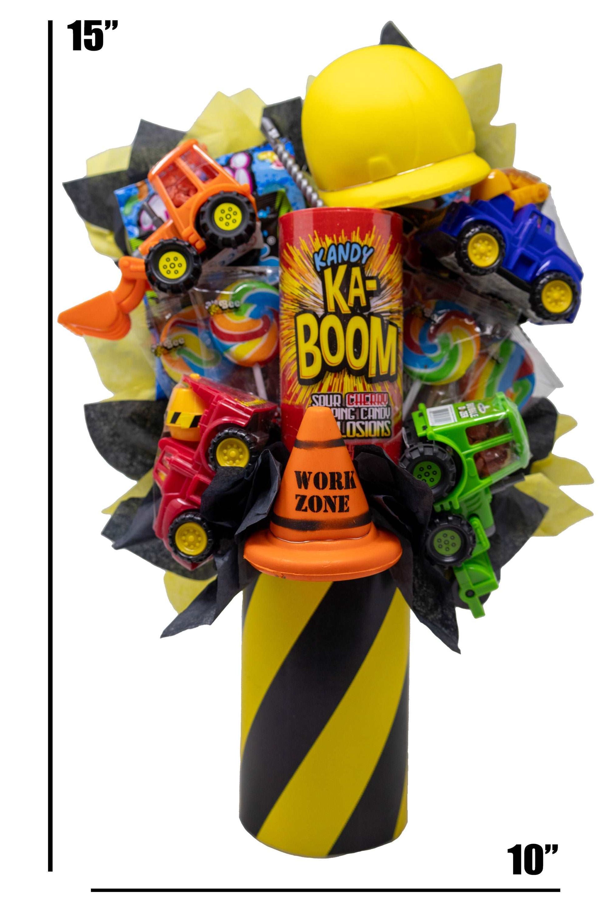 Fun Kid Construction Gift Candy Bouquet Arranged with Toys, Gummies and Candy