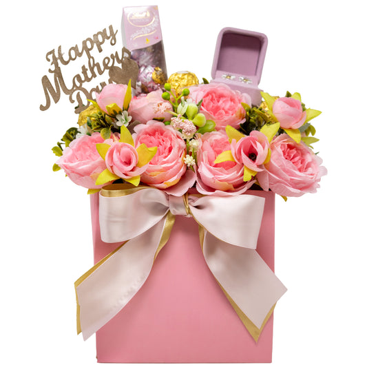 Mother's Day Candy, Flower, and Earring Bouquet
