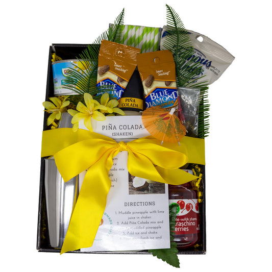 Piña Colada Mix Gift Basket with Recipe Card & Coconut Snacks