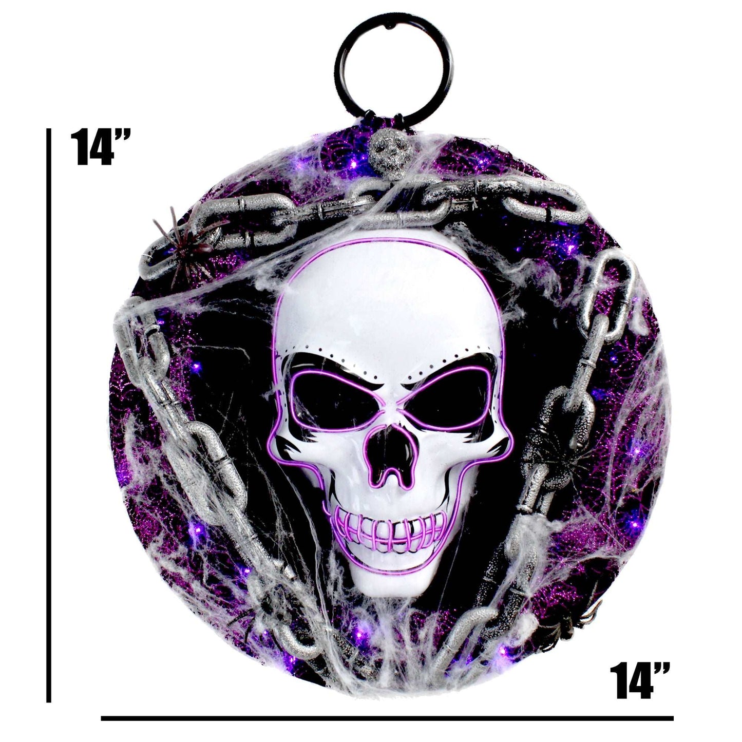 Purple and Black LED Lighted Skull Wreath