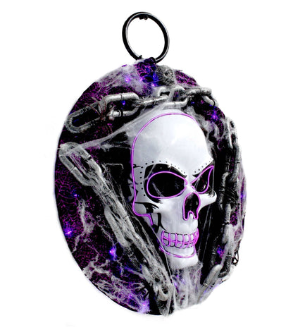 Purple and Black LED Lighted Skull Wreath