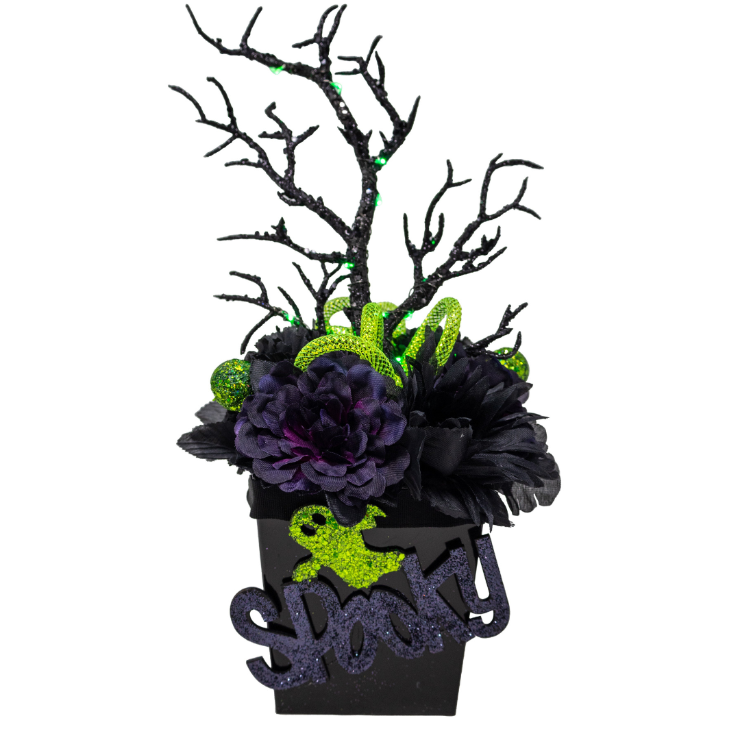 Spooky Halloween Floral Arrangement With Fairy Lights