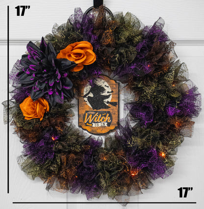 The Witch is In Handcrafted Halloween Wreath