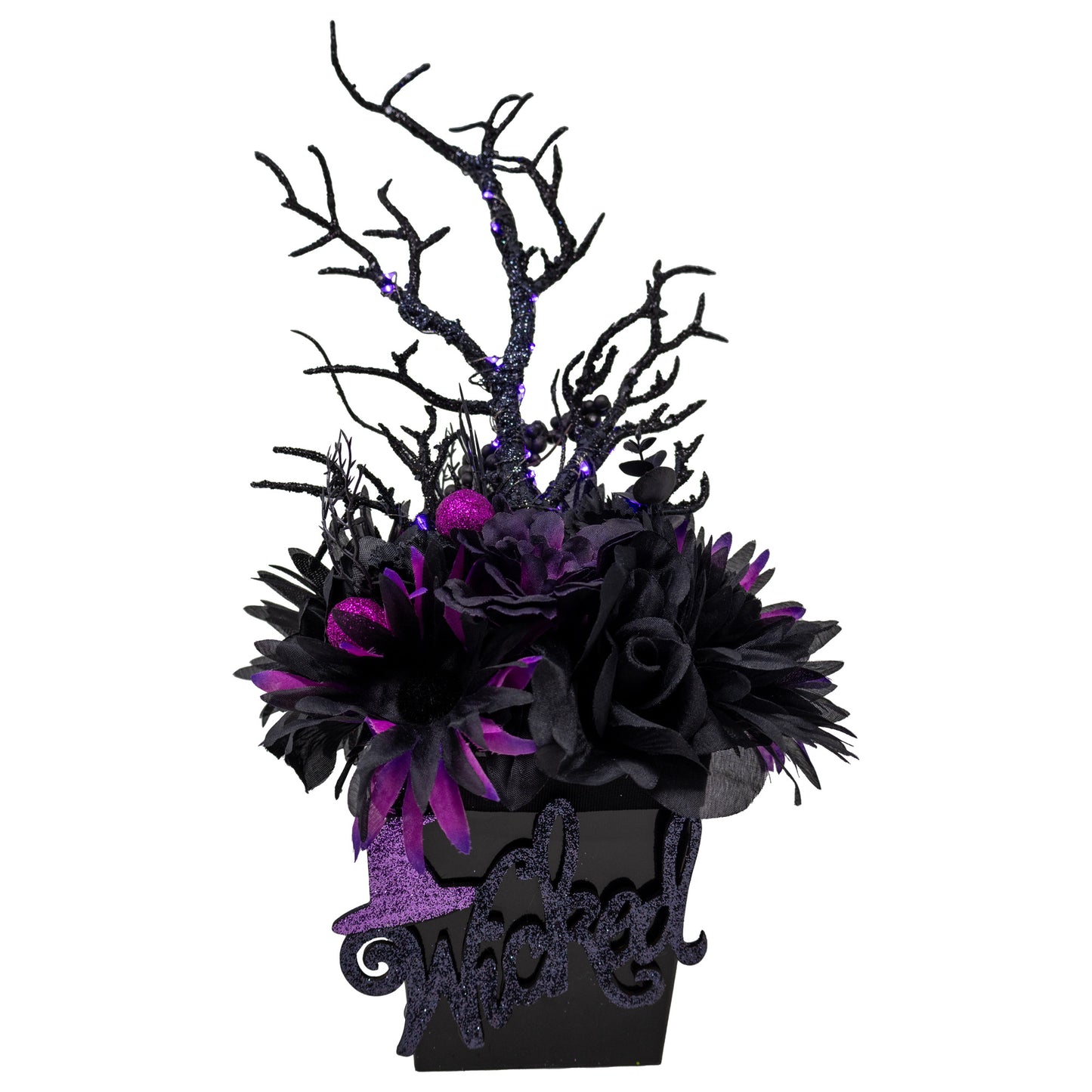 Wicked Halloween Floral Arrangement With Fairy Lights