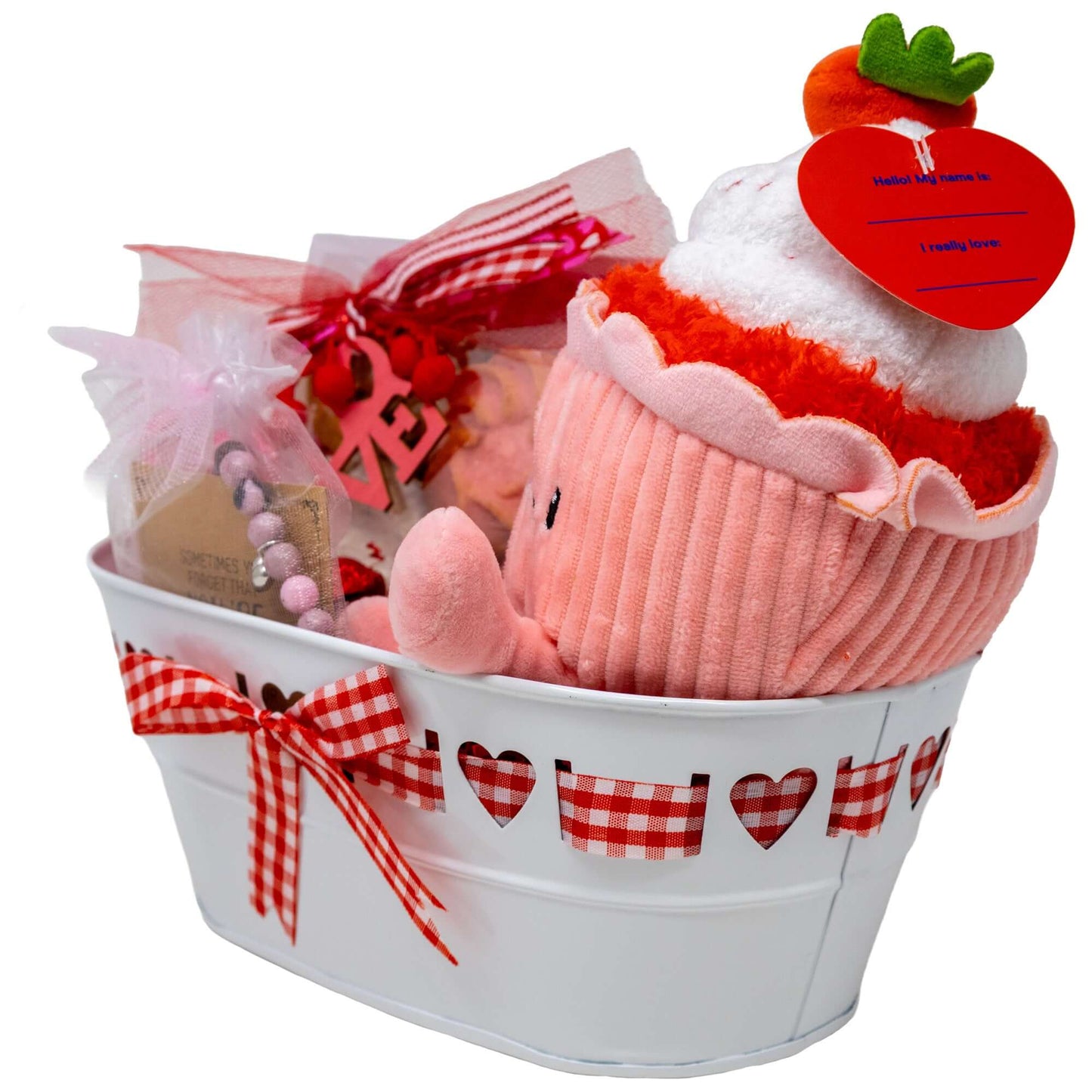 "You're Awesome" Sugar Cookie, Cupcake Plushy and Bead Bracelet Valentine's Basket
