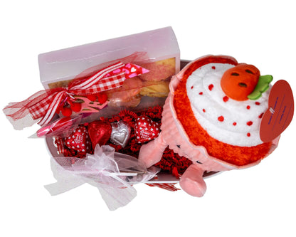 "You're Awesome" Sugar Cookie, Cupcake Plushy and Bead Bracelet Valentine's Basket