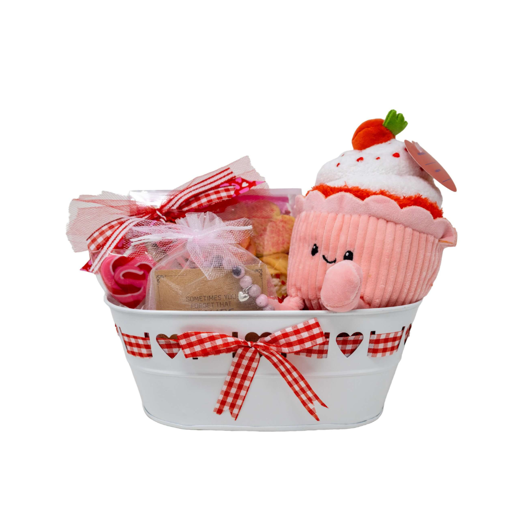 "You're Awesome" Sugar Cookie, Cupcake Plushy and Bead Bracelet Valentine's Basket