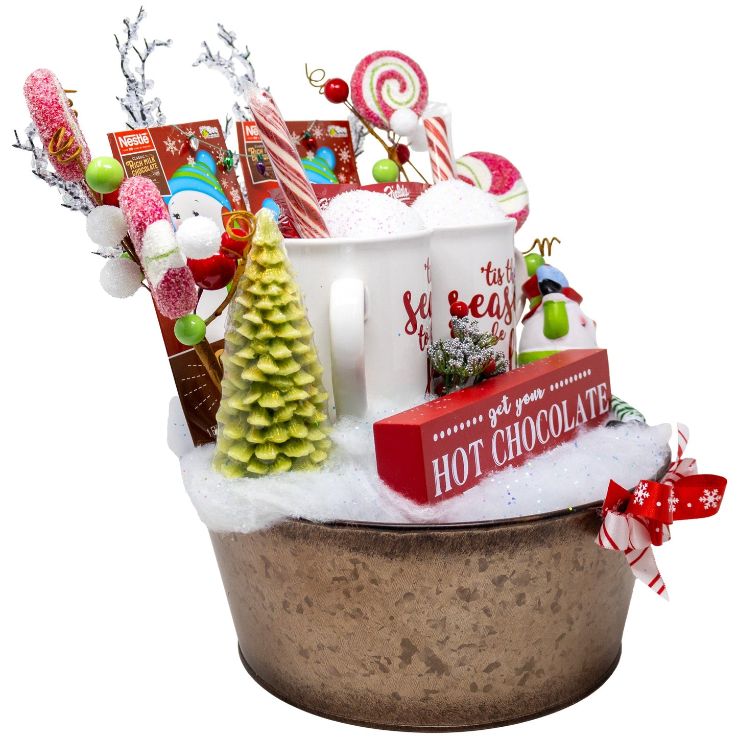 Snowman Hot Chocolate & Mug Set in Tin Basket