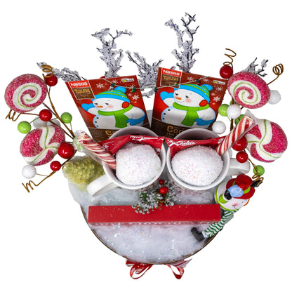 Snowman Hot Chocolate & Mug Set in Tin Basket